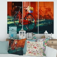 Crveni VIntage Bicikl Sa Cvijećem Kanta Painting Canvas Art Print