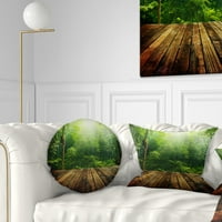 Designart Zelena šuma sa zrakom svjetlosti - pejzažni jastuk za bacanje fotografija-12x20