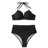 MLQIDK Women dva visokog struka Bikini set Halter kupaći kupaći kostim Pritisnite kupaći kostim sa control