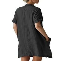 Rejlun Ženska majica Haljina višestruki džepni kratki mini haljini Solic COLOR Sunderss Tunic Loose Holiday Black XL
