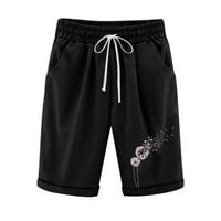 Ženske Casual pamučne lanene kratke hlače elastični struk s vezicama s printom ljeto Plus Size kratke