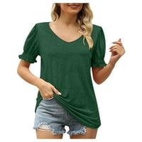 Bluza puni kratki rukav ležerni ljetni V-izrez za žene zeleni s