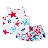 Top i kratke hlače za djevojčice Americana Star Print, 2-dijelni komplet odjeće, veličine 4-18