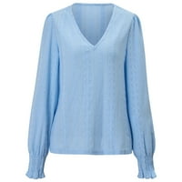 Majice Fabiurt za žene Ženske modne majice s dugim rukavima Majica Labavi pleteni džemper bluza, plava