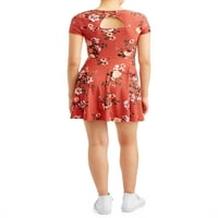 No Bounties Junior's floral printed open back cap sleeve skater dress